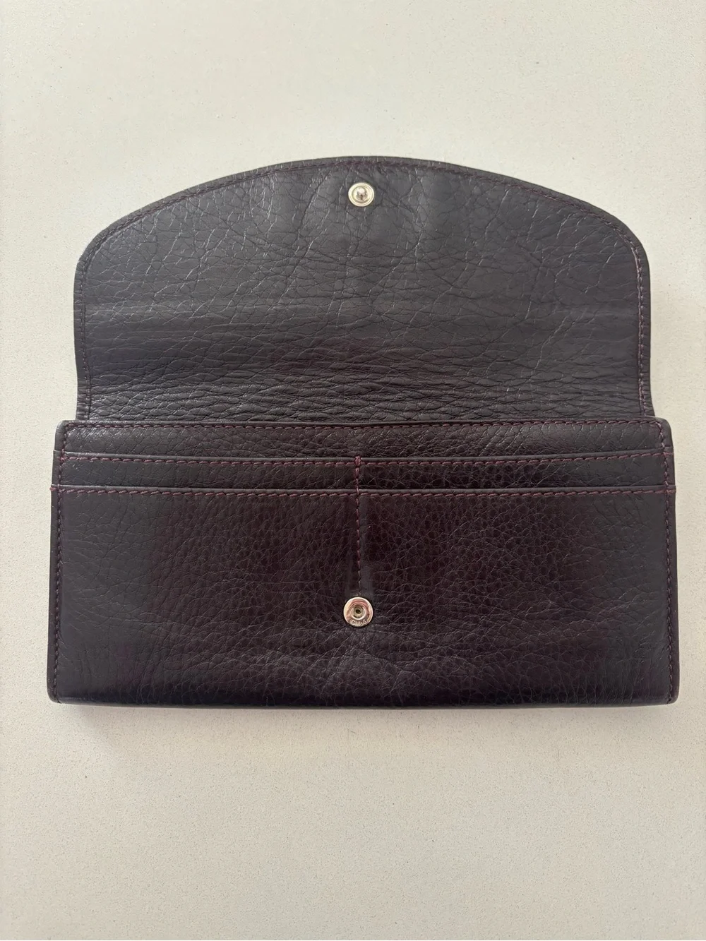 Chloé Dark Purple Textured Leather Metal Bow-Accent Wallet